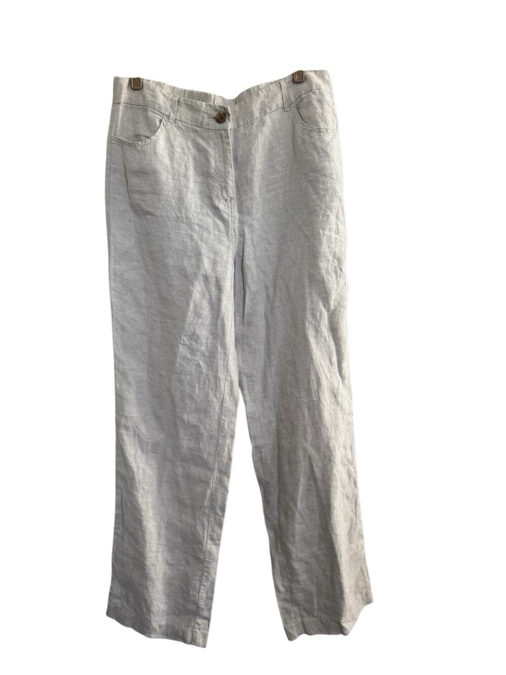 Chico’s 1 TALL Medium 8 Womens 100% Linen Pants Light Khaki Straight Leg #7454